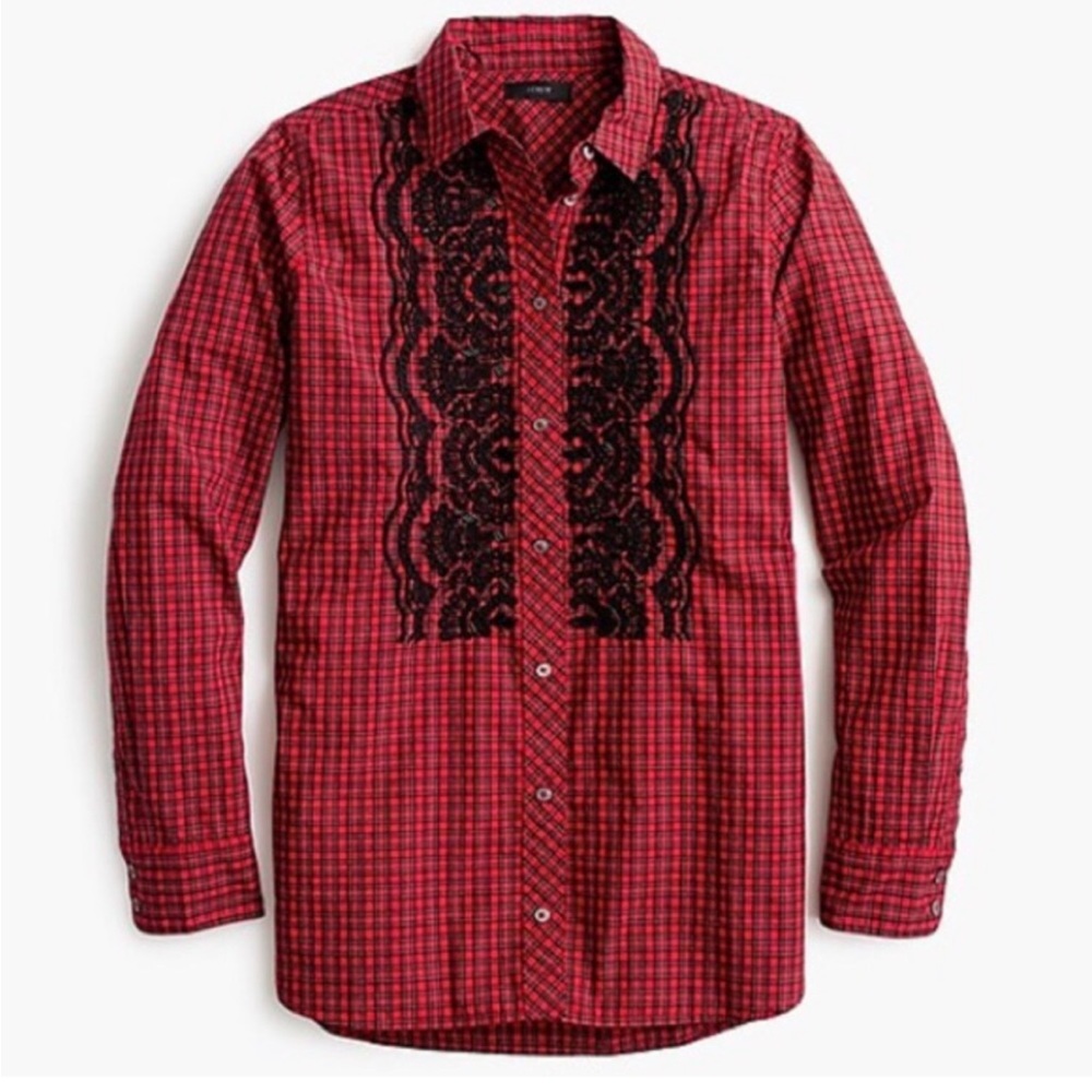 J Crew Women's Size 6 Gali Embellished Plaid Boy Shirt